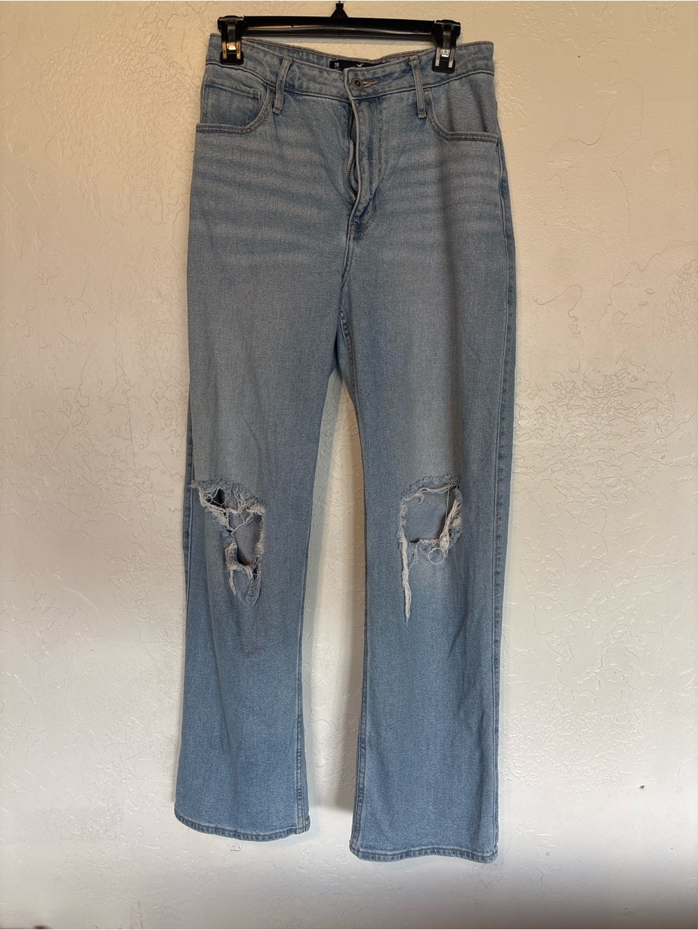 Hollister Light Blue Distressed Straight-Leg Jeans